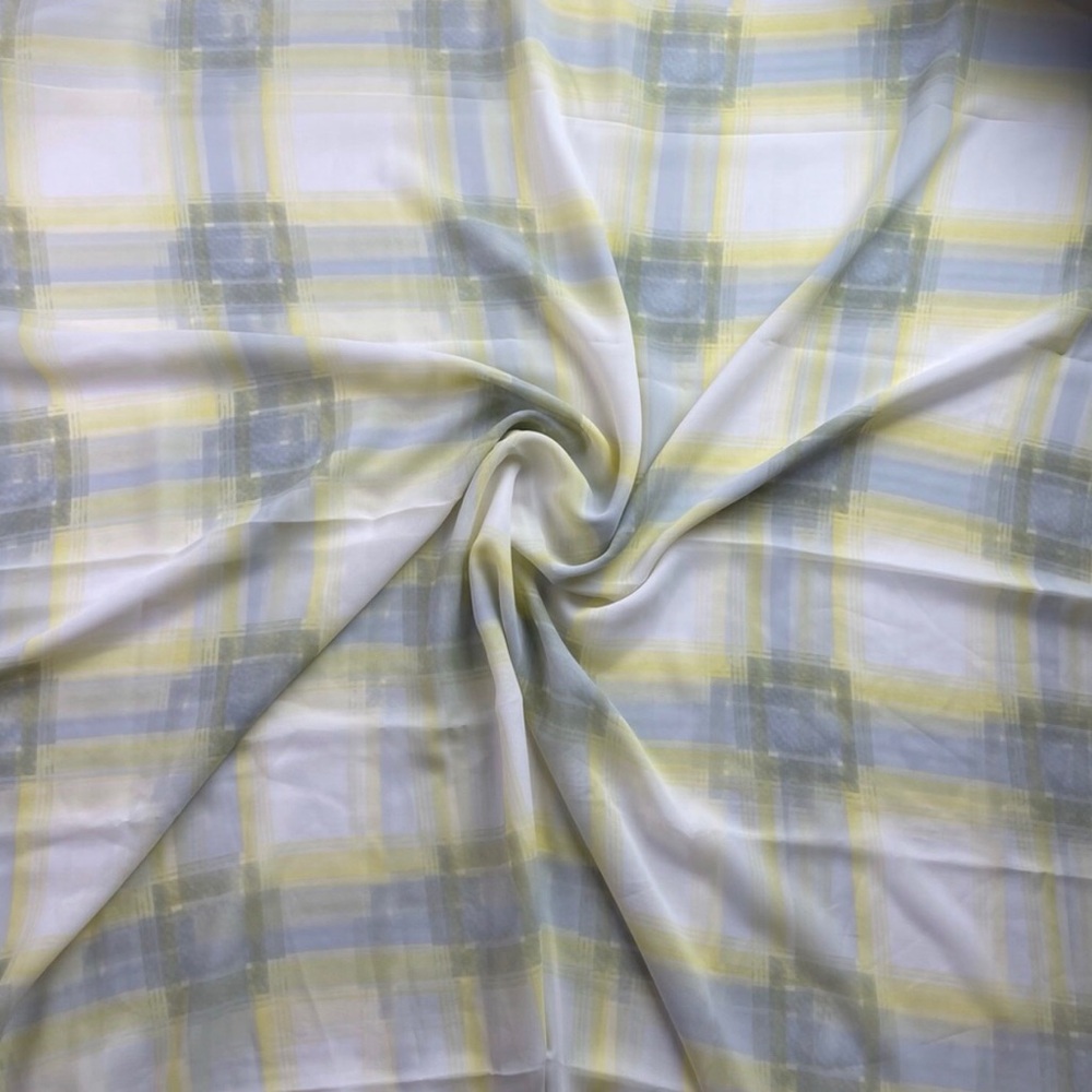 Yellow and Gray Plaid Chiffon Sheer Fabric